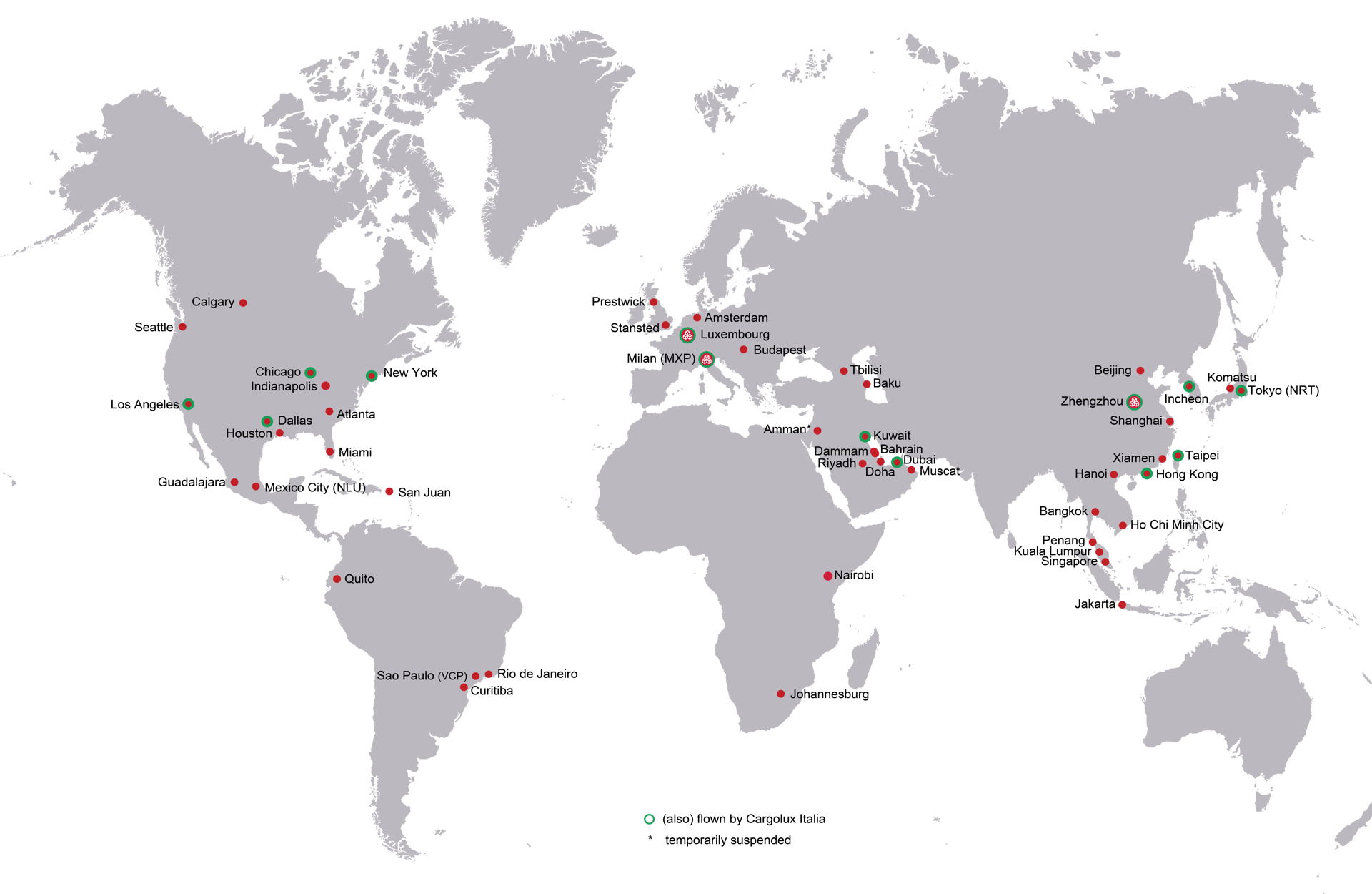 Cargolux Network Map - February 2025 (New)